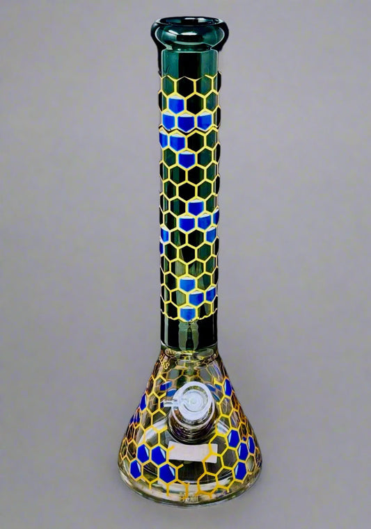 9mm Thick Glass Beaker Bong with Honeycomb Design