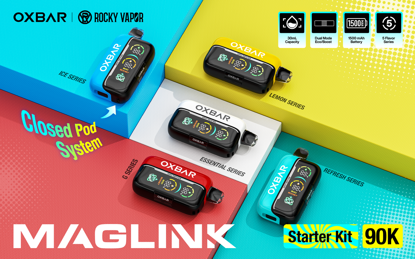 Rocky Vapor Oxbar Maglink 90K Starter Kit Disposable Vapes