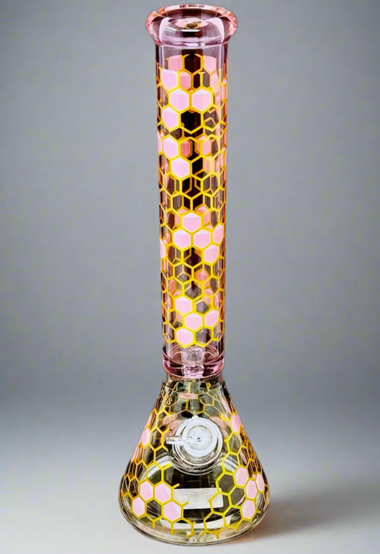 9mm Thick Glass Beaker Bong with Honeycomb Design